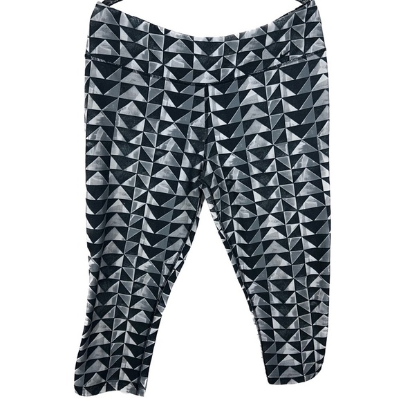 Nike Dri-Fit Leggings Cropped Geometric Print High Rise Thick Workout Pants - Picture 1 of 9